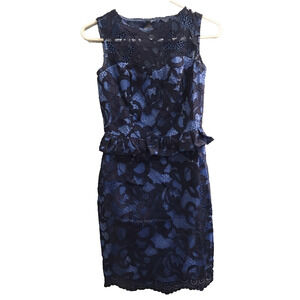Lilly Pulitzer Kiri Dress Blue Lace Peplum Lined Open Back Size 0